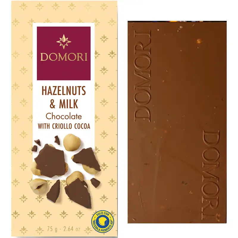 DOMORI | Milchschokolade mit Haselnuss-Gianduja »Hazelnuts« 35% | 75g Milchschokolade mit Haselnuss von Domori Italien