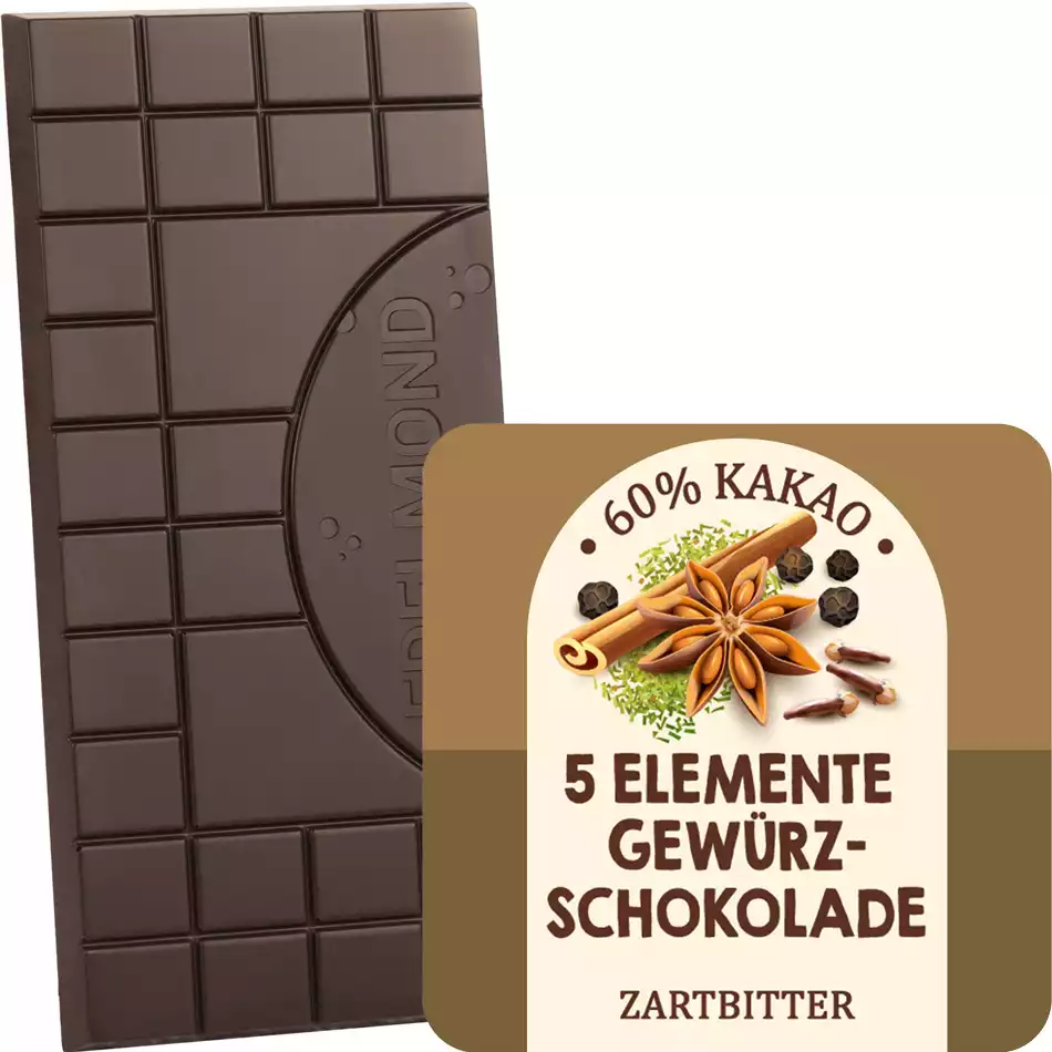 EDELMOND | Dunkle Schokolade & 5 Elemente  »FRANKFURT am Main« 60% | BIO | 80g