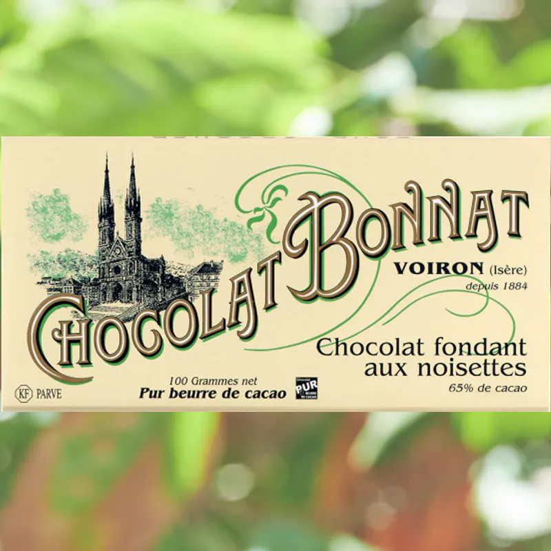 BONNAT Dunkle Schokolade & Haselnüssen | Chocolat »fondant aux noisettes« 65% | 100g Dunkle Bonnat Schokolade mit Haselnüssen