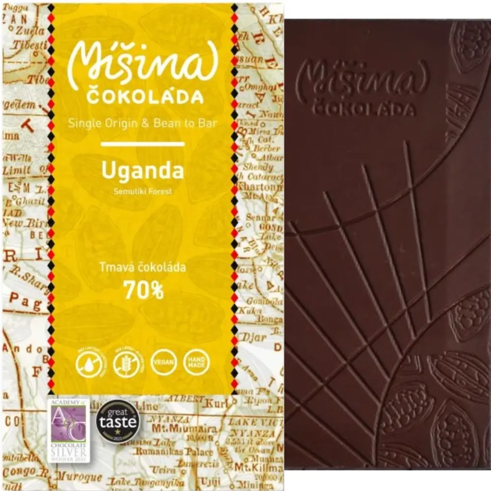 MIŠINA Čokoláda | Dunkle Schokolade »Uganda« 70% | 50g Uganda 70% Prämierte Schokoladen von Misina Prag