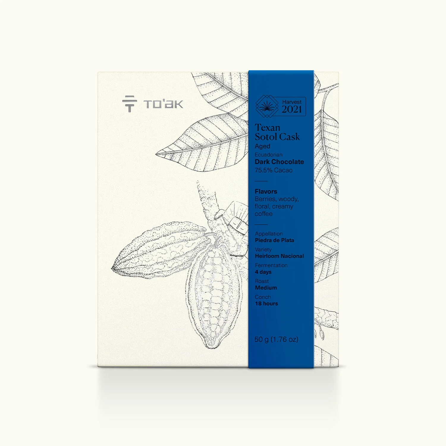 Harvest 2021 Schokolade weiße Verpackung mit Blauem Label von TOAK