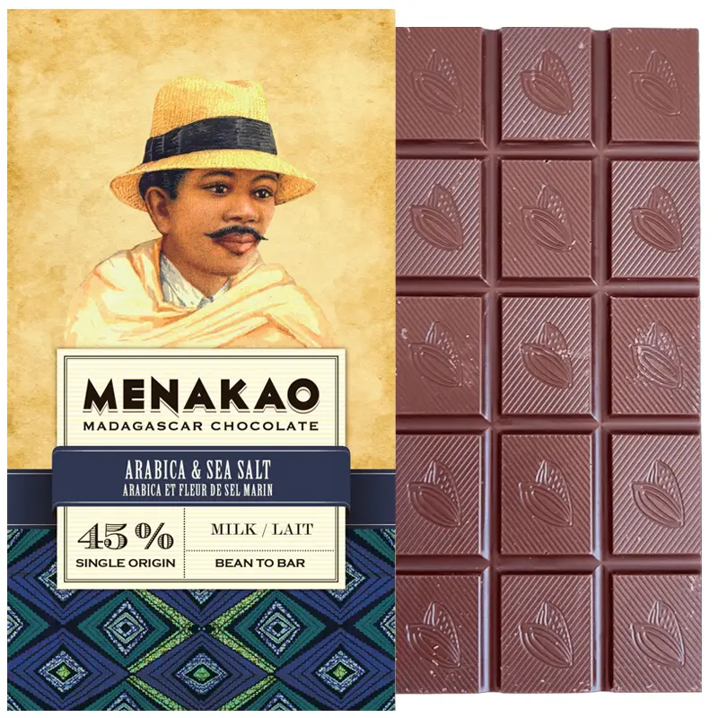 MENAKAO | Milchschokolade mit »Kaffee Arabica & Meersalz« 45% | 75g Besondere Milchschokolade von menakao Madagascar