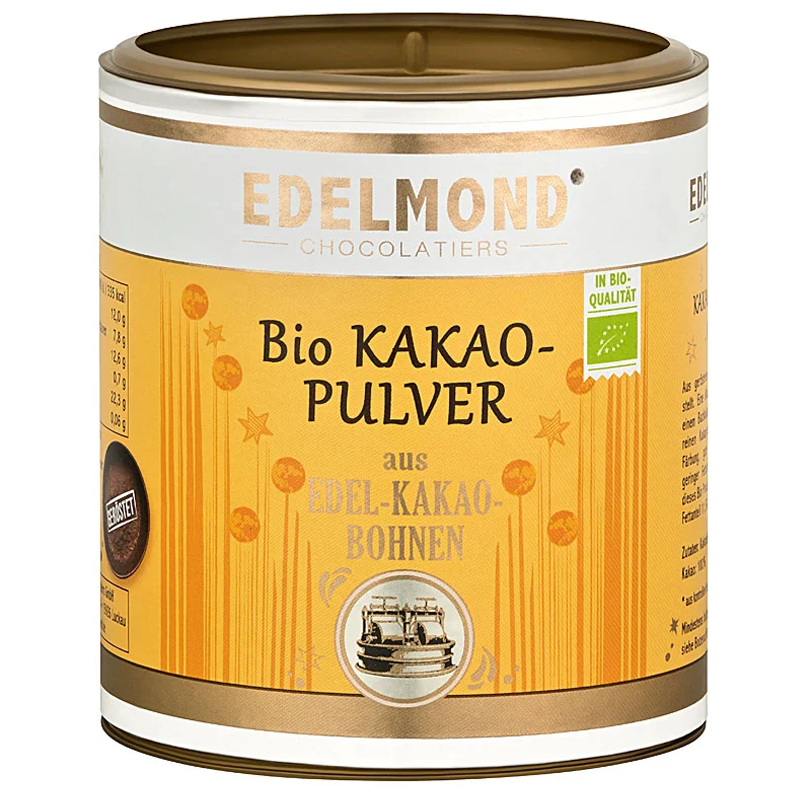 EDELMOND Fettarmes Kakaopulver »Edelkakaobohnen geröstet« 100% | BIO | 200g Entöltes Kakaopulver 100% von Edelmond