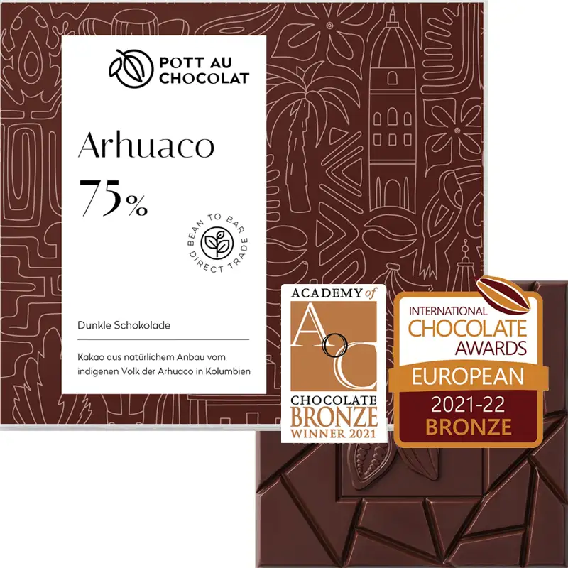 POTT au Chocolat | Dunkle Schokolade »Arhuaco Columbien« 75% | 80g Arhuaco Schokolade von Pott au chcoolate