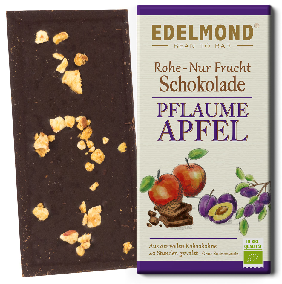 EDELMOND | Dunkle Schokolade »Pflaume & Apfel« 75% | BIO | 75g