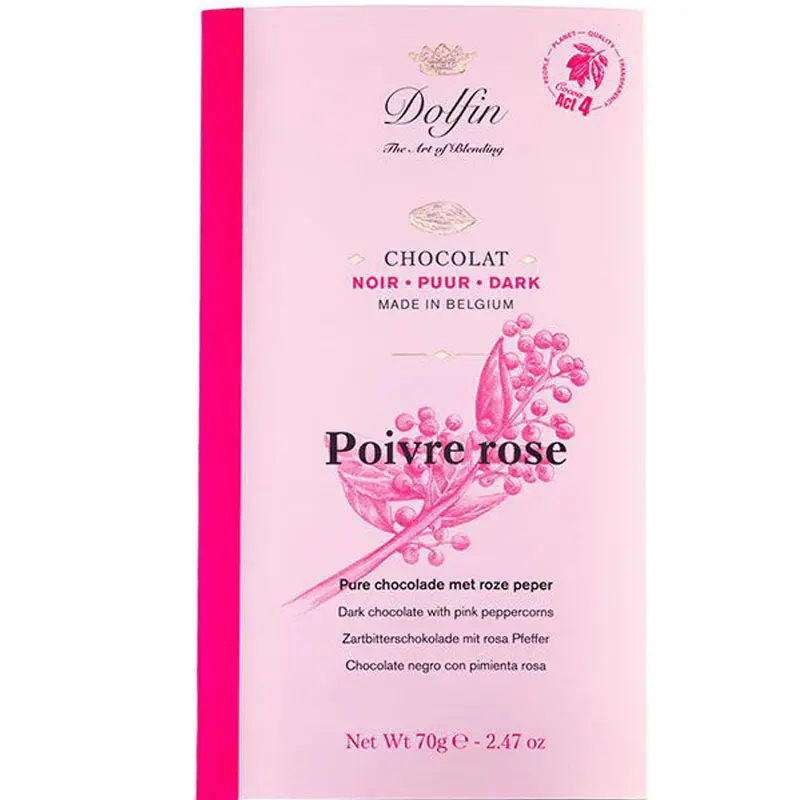 Dunkle belgische Schokolade und rosa Pfeffer von Dolfin