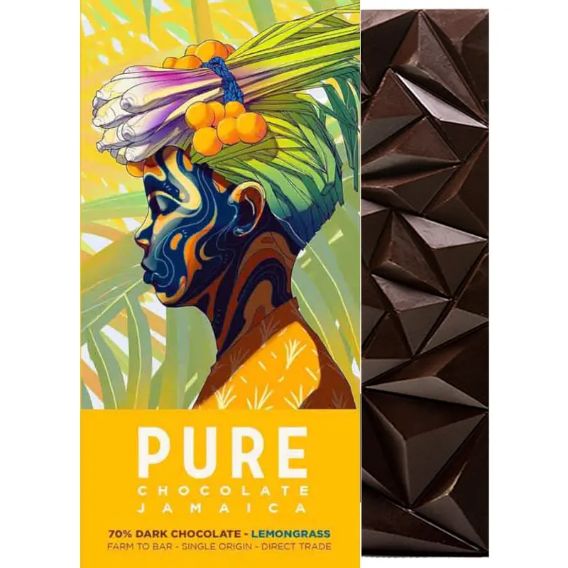 PURE Chocolate | Dunkle Schokolade »Jamaica Lemongras« 70% | 60g Schokolade mit Lemongras von Pure ChocolateJamaica