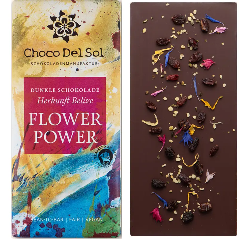 CHOCO DEL SOL | Dunkle Schokolade »Flower Power« 75% | BIO | 58g Schokolade von Choco del Sol Flower Power