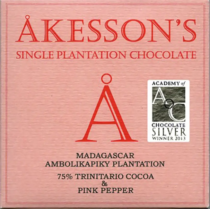 AKESSON'S Dunkle Schokolade »Madagascar Trinitario & Pink Pepper« 75% Prämierte Akesson's Schokolade Trinitario mit Pink Pepper