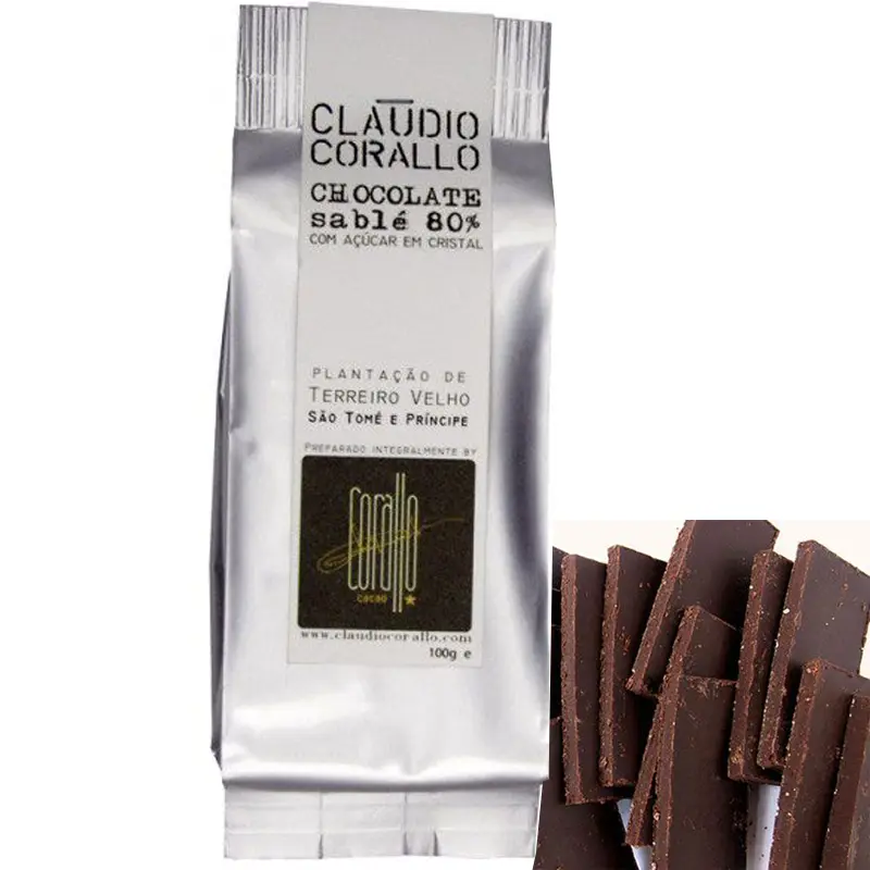 CLAUDIO CORALLO | Dunkle Schokolade & Zuckerkristalle »sablé« 80% | 100g Sable 80 Prozent Schokolade von Claudio Corallo Sao Tome Principe