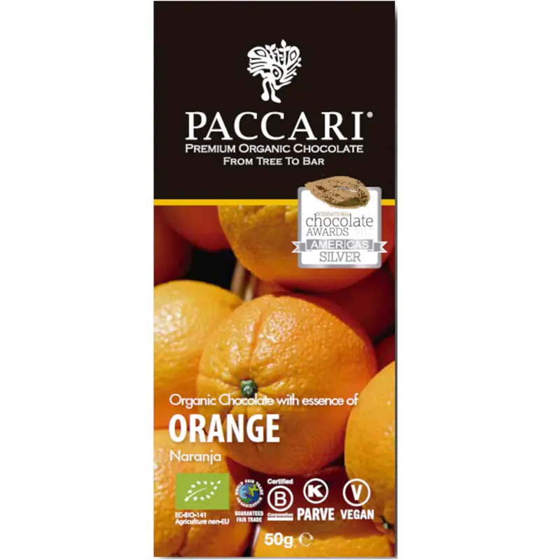 PACCARI | Dunkle Schokolade »Orange« Ecuador 60% | BIO | 50g Schokolade mit Orange von Paccari Ecuador