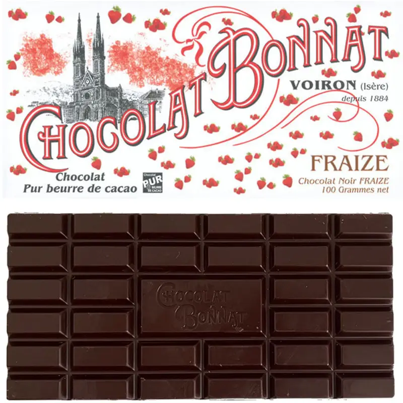 Dunkle Schokolade mit Erdbeeren von Chocolatier Bonnat frankreich