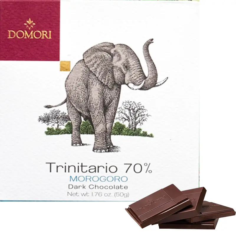 Trinitario Morogoro Schokolade mit Elefant auf der Verpackung von Domori