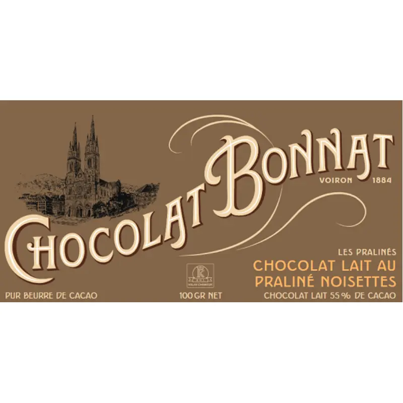 BONNAT | Milchschokolade mit Praliné & Haselnüssen »Lait au Praliné noisettes« | 100g Bonnat Milchschokolade mit Praliné und Haselnüssen