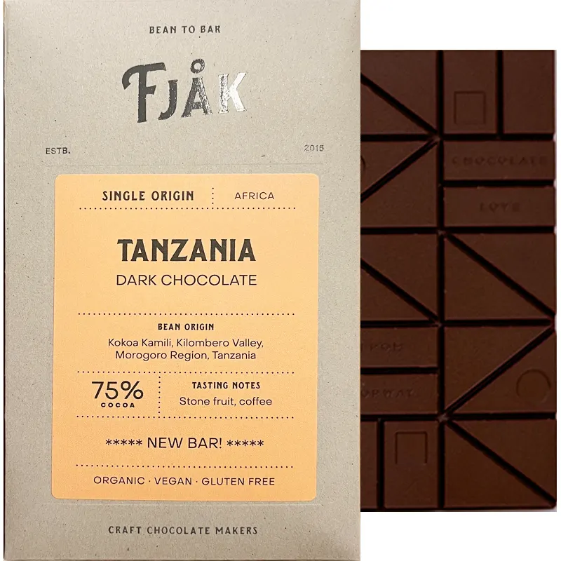 FJAK Chocolate | Dunkle Schokolade »Tanzania« 75% | BIO | 60g Tanzania Schokolade von Fjak