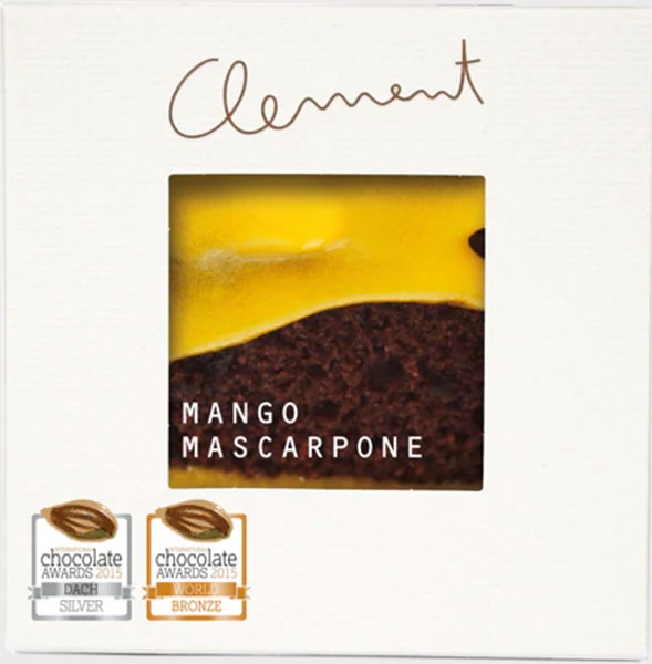 Dunkle Schokolade mit Mango-Mascarpone Füllung von Clement