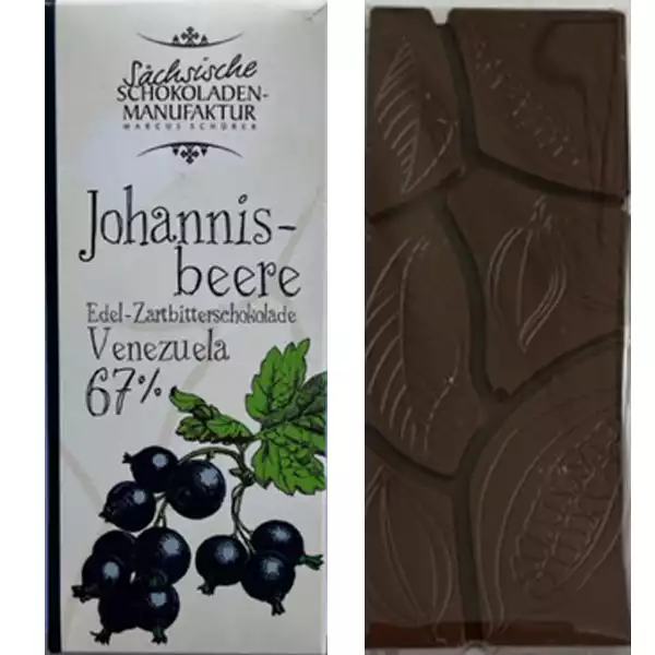 SÄCHSISCHE Schokoladenmanufaktur | Dunkle Schokolade »Johannisbeere« 67% Dresdner sächsische Schokolade mit Johannisbeeren
