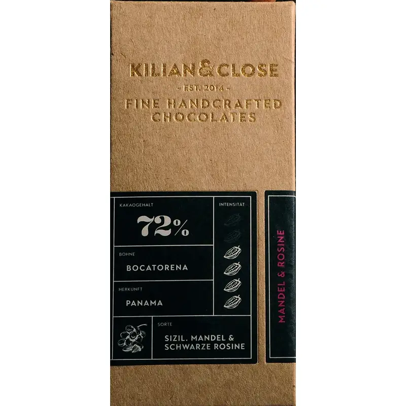 KILIAN & CLOSE | Zartbitterschokolade mit Mandeln & Rosinen 72% | BIO Mandel-Rosinen-Schokolade von kilian un d Close