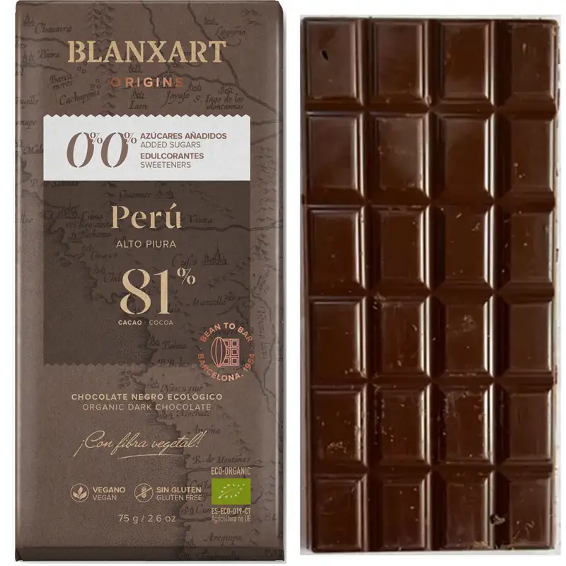BLANXART Schokoladen  | 0% 0% ohne Zuckerzusatz »Alto Piura PERU« 81% | BIO | 75g Schokolade ohne Zuckerzusatz von Blanxart Peru