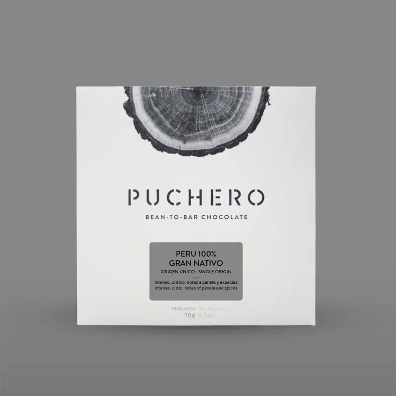 PUCHERO Schokoladen | Kakaomasse »Peru Gran Nativo« 100% | 70g 100% Kakaomasse Peru Gran Nativo blanco Schokolade von Puchero Chocolate Spanien