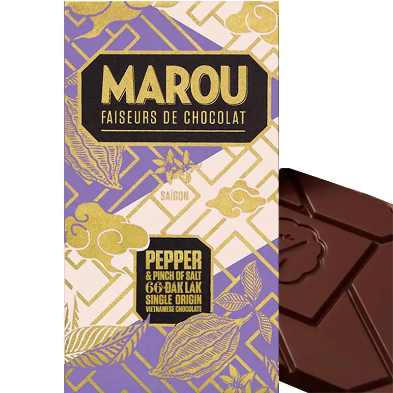 MAROU | Dunkle Schokolade »Vietnam Dak Lak | Pepper & Salt« 66% | 80g Salt und Pepper Schokolade mit Pfeffer von Marou Vietnam