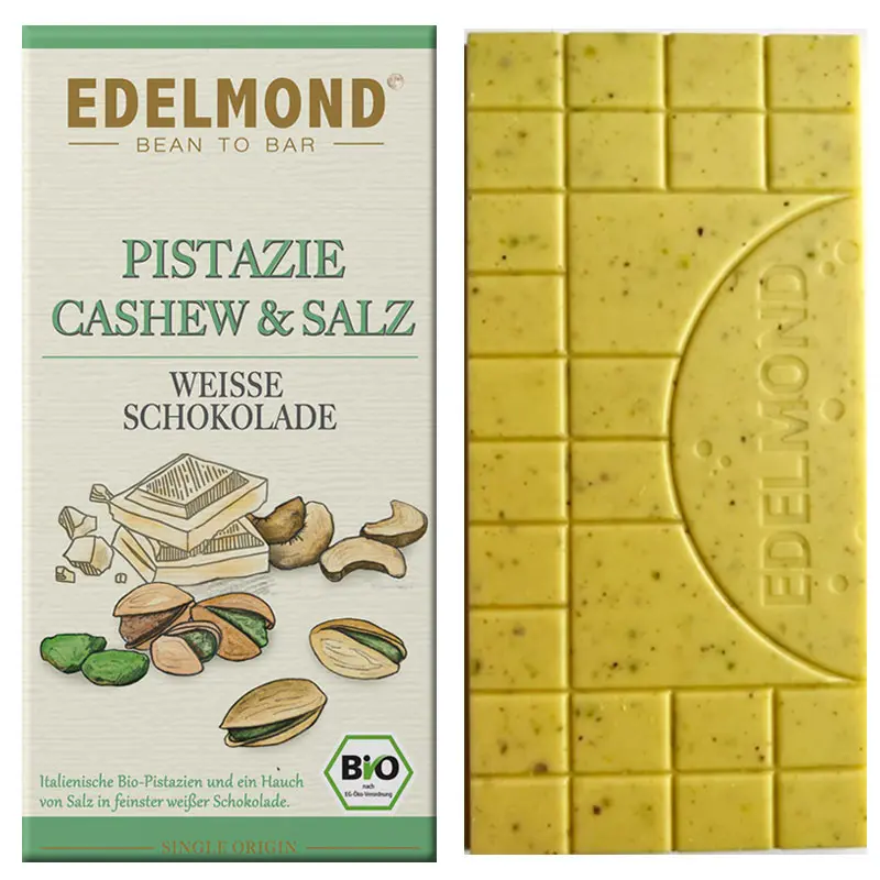 Weiße Pistazienschokolade von Edelmond Spreewald