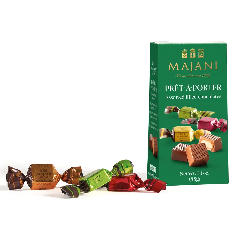 Pret-a-Porter Nougatwürfel in grüner Verpackung von Majani