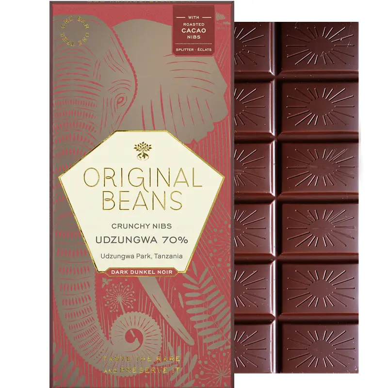 ORIGINAL BEANS | Dunkle Schokolade & Nibs »Cru Udzungwa« 70% | BIO | 70g Udzungwa Schokolade von Original beans