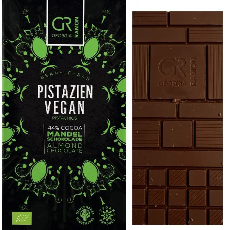 GEORGIA RAMON | Mandelschokolade mit »Pistazien« vegan 44% | BIO | 50g Vegane Schokolade mit Pistazie von Georgia Ramon