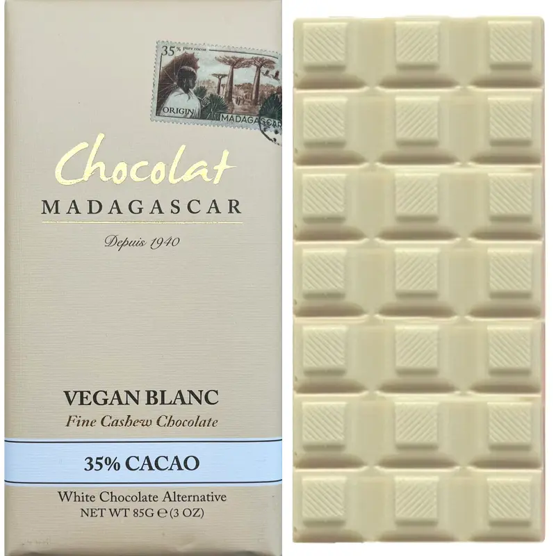 Chocolat MADAGASCAR | Weiße Schokoladen-Alternative mit Cashewmilch »Vegan Blanc« 35% | 85g Vegane weiße Schokoladenalternative mit Cashewmilch von Chocolate Madagascar