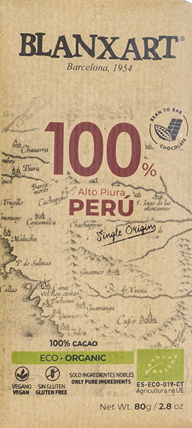 Spanische  Bio-Schokolade Blanxart Peru mit 100% Kakaomasse 