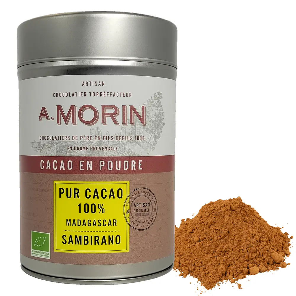 Metalldose mit Kakaopulver Inhalt: Pur Cacao 100% Madagascar Sambirano
