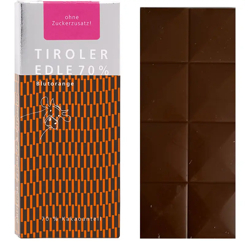 TIROLER EDLE Schokolade | Kakaotafel ohne Zuckerzusatz »Blutorange« 70% Zuckerfreie Schokolade von Tiroler Edle