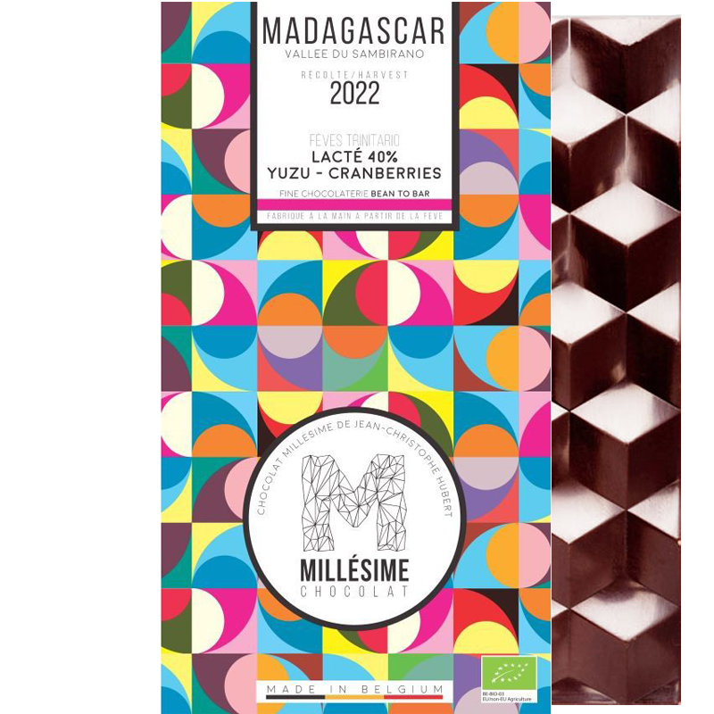 MILLÉSIME Chocolat | Milchschokolade »Madagascar« Yuzu & Cranberry 40% | BIO | 70g