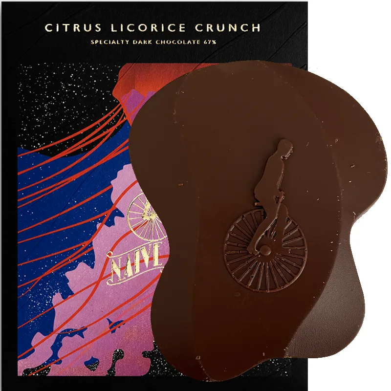 CHOCOLATE NAIVE | Dunkle Schokolade & Lakritz »Citrus Licorice Crunch« 67% | 57g Schokolade mit Lakritz Citrus Cicorice Crunch von Naive