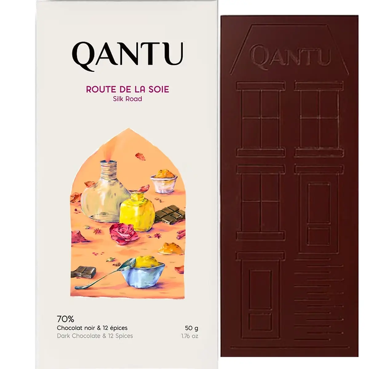 QANTU Route de la Soie 70 % dunkle Gewürzschokolade aus Peru 50 g