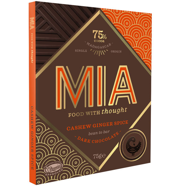 MIA | Dunkle Schokolade »Cashew Ginger Spice« 75% | 75g 