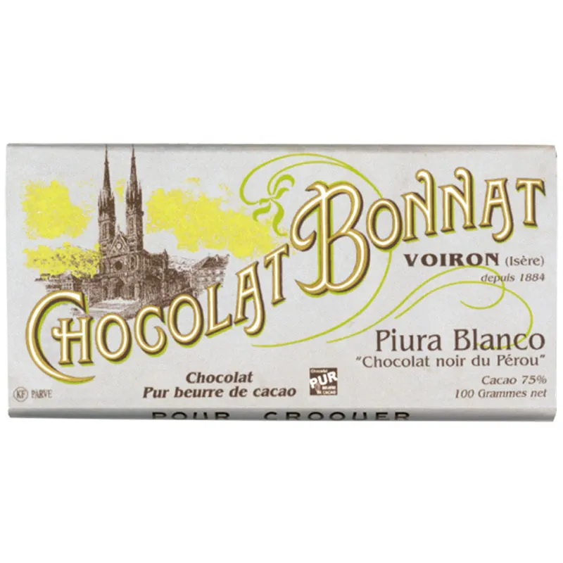 Französische Bonnat Schokolade Piura Blanco mit 75% Kakaogerhalt