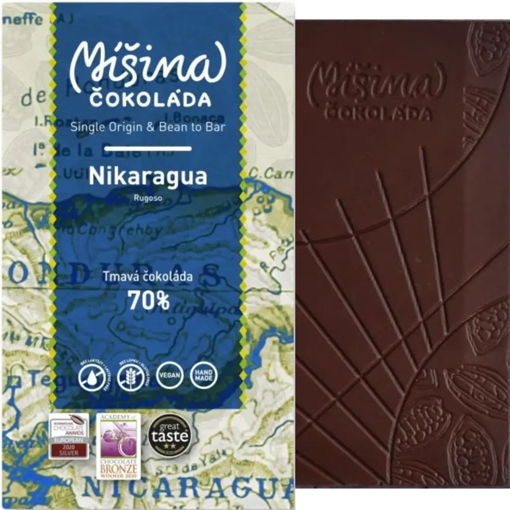 MIŠINA Čokoláda | Dunkle Schokolade »Nikaragua« 70% | 50g Nicaragua 70% Prämierte Schokoladen von Misina Prag
