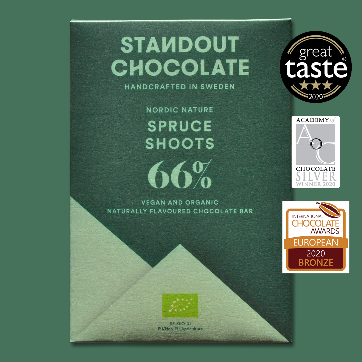 STANDOUT CHOCOLATE | Dunkle Schokolade & Naturfichtentrieben Nordic Nature »Spruce Shoots« 66% | 50g