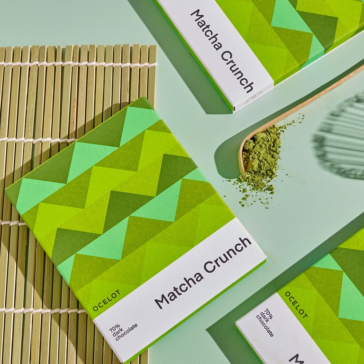 Schottland OCELOT Matcha Crunch dunkle Schokolade mit grünem Tee und Matcha