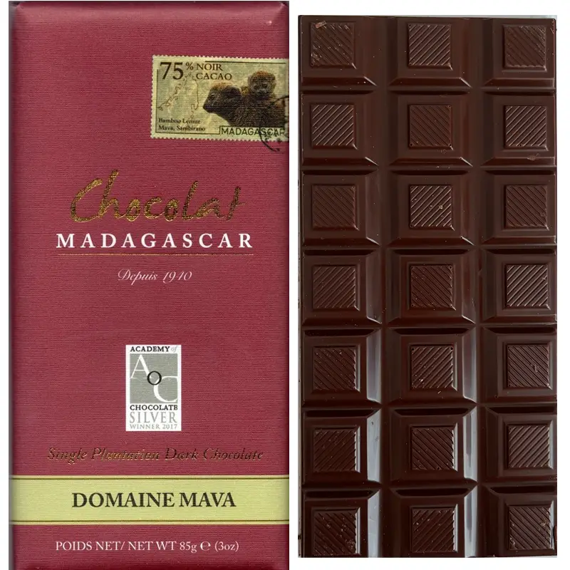 Chocolat MADAGASCAR | Dunkle Schokolade & Nibs »Domaine MAVA« 75% | 85g Schokolade Domaine Mava mit 75% kakao von Chocolate Madagascar