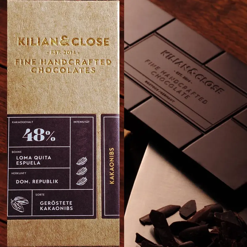 Schokolade mit gerösteten Kakaonibs von kilian Close Waren
