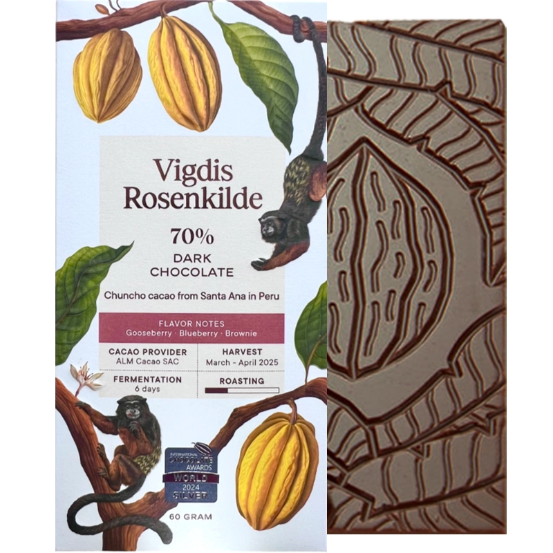 VIGDIS ROSENKILDE Chuncho Santa Ana 70 % – dunkle Schokolade aus Santa Ana Peru, Single-Origin