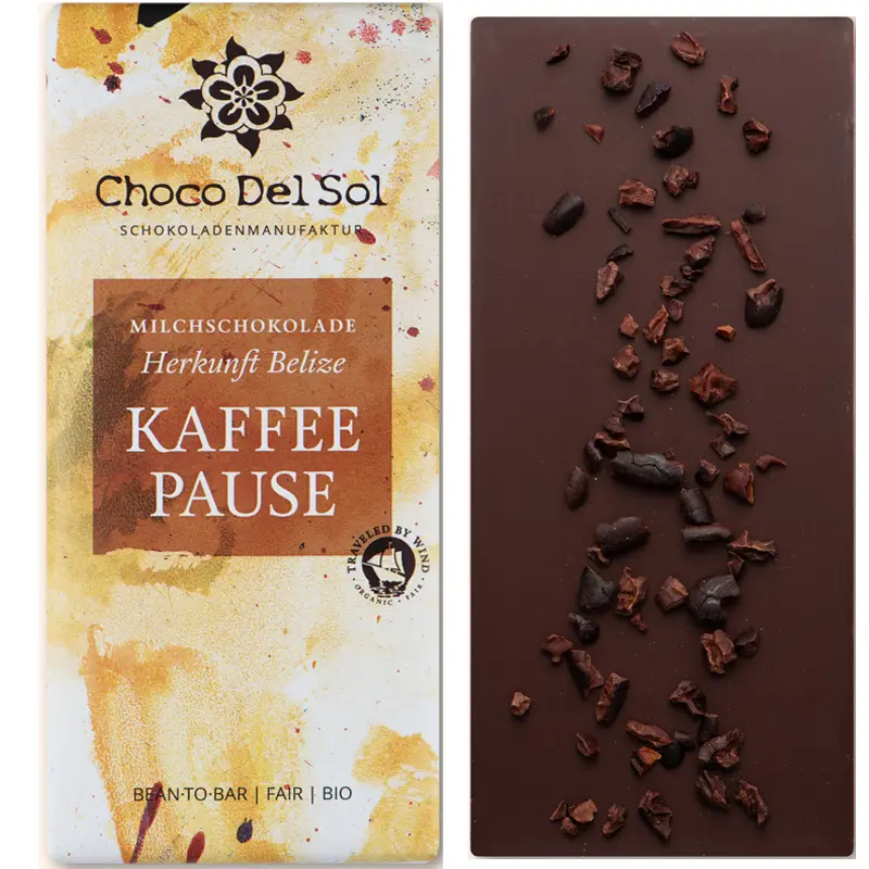 CHOCO DEL SOL | Dunkle Milchschokolade »Kaffeepause« 55% | BIO | 58g Schokolade mit Kaffee, Kaffeepause mit Choco del Sol