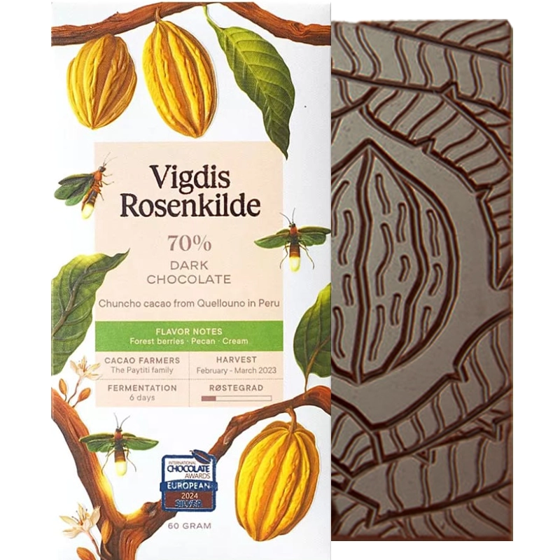 VIGDIS ROSENKILDE Quellouno 70 % – dunkle Schokolade aus Quellouno Peru, Single-Origin Chuncho-Kakao
