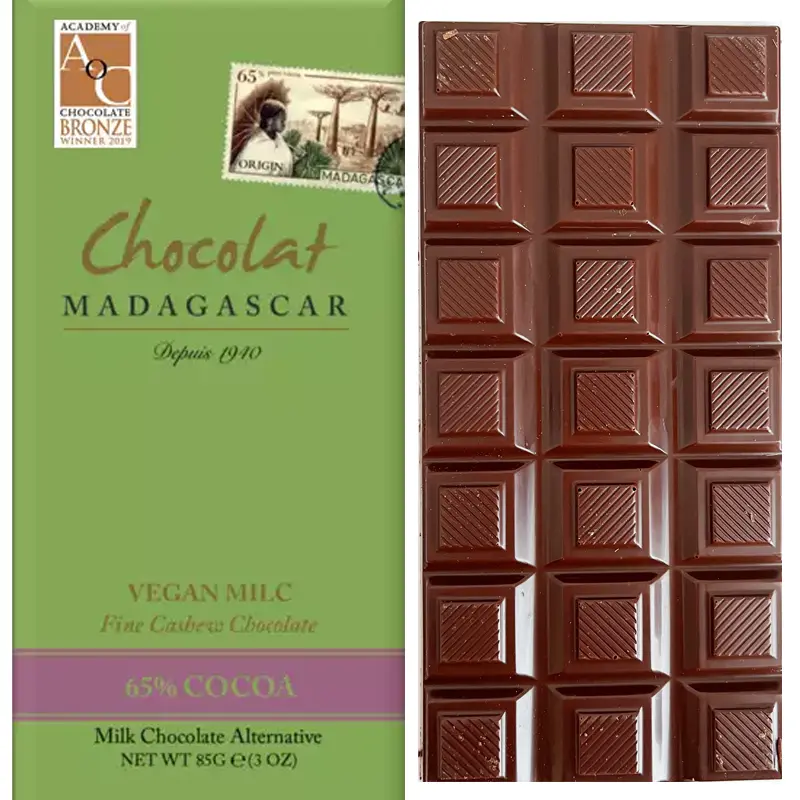Chocolat MADAGASCAR | Milchschokoladen-Alternative mit Cashewmilch »Vegan Milk« 65% | 85g Vegane Milcsahcokolade von Chocolate Madagascar