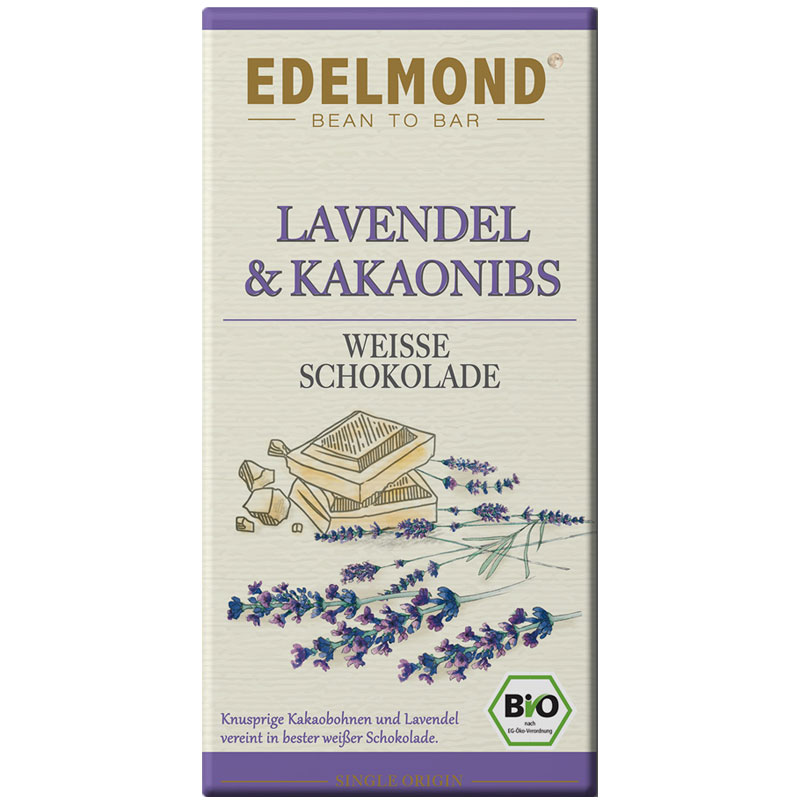 EDELMOND | Weiße Schokolade »Lavendel & Nibs« 40% | BIO EDELMOND | Weiße Schokolade »Lavendel & Nibs« 40%