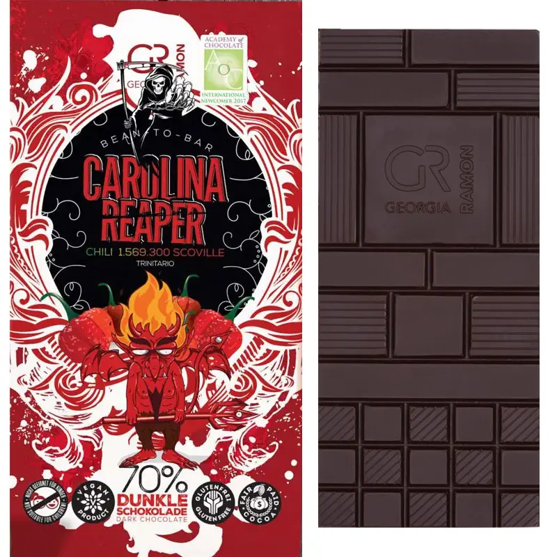 GEORGIA RAMON | Schokolade »Carolina Reaper« Chili 70% | 50g Schärfste Schokolade Carolina Reaper Chili von Georgia Ramon