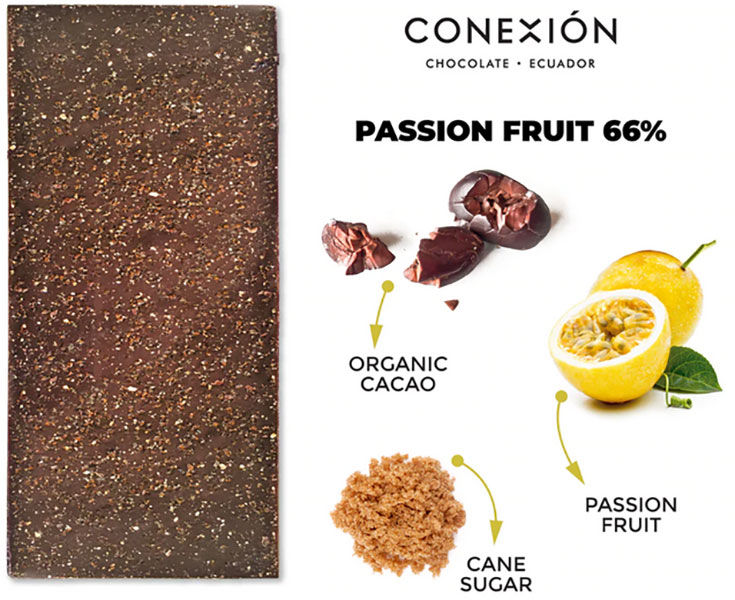 Schokoladentafel und Passionsfrucht ,Zusammensetzung Hersteller: Conexion